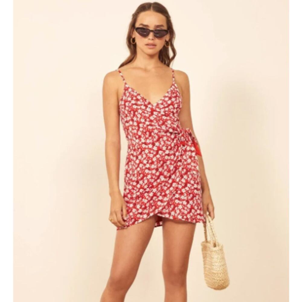 Reformation Troppo Wrap Mini Dress Red Floral Spaghetti Strap Size: S